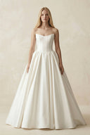 Strapless A - Line Ball Gown Satin Corset Wedding Dress in Ivory - KissProm Wedding Dresses
