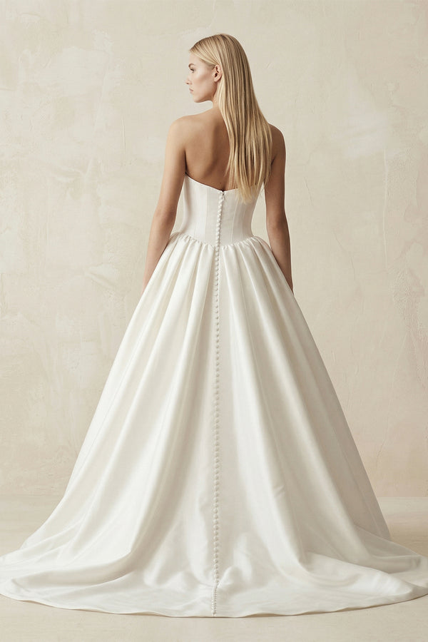 Strapless A - Line Ball Gown Satin Corset Wedding Dress in Ivory - KissProm Wedding Dresses