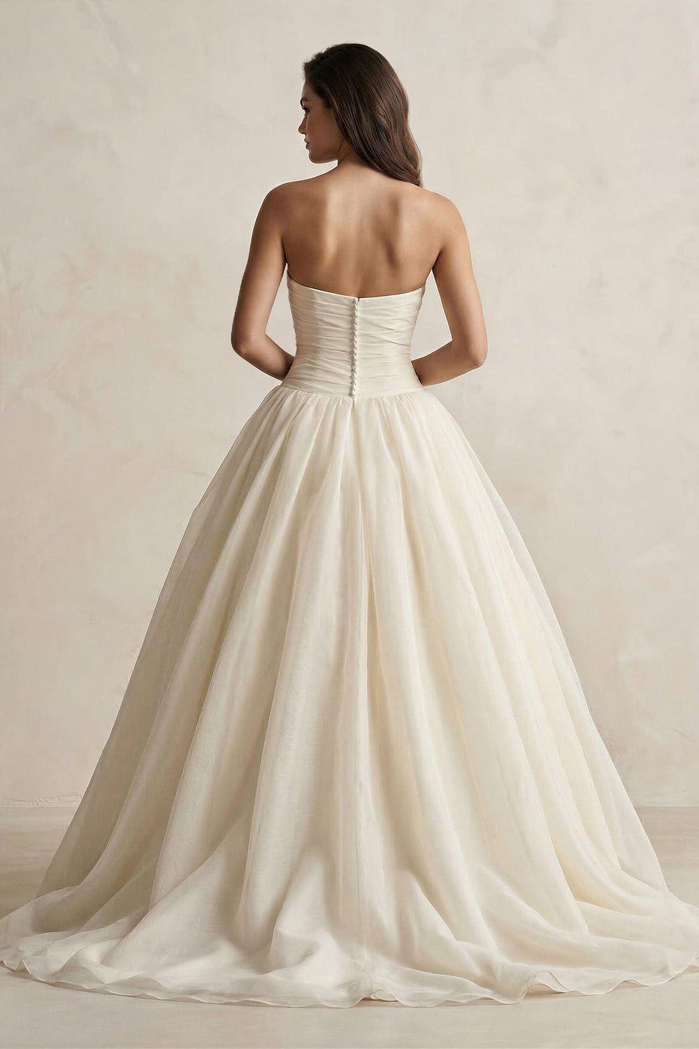 Strapless A - Line Ball - Gown Tulle Ruched Wedding Dress in Ivory - KissProm Wedding Dresses