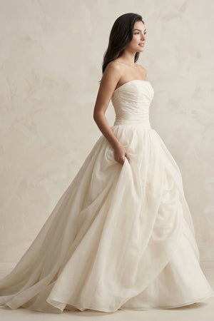 Strapless A - Line Ball - Gown Tulle Ruched Wedding Dress in Ivory - KissProm Wedding Dresses