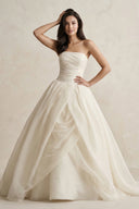 Strapless A - Line Ball - Gown Tulle Ruched Wedding Dress in Ivory - KissProm Wedding Dresses