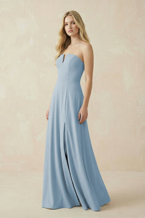 Strapless A - Line Chiffon Bridesmaid Dress With Slit - KissProm Bridesmaid Dresses