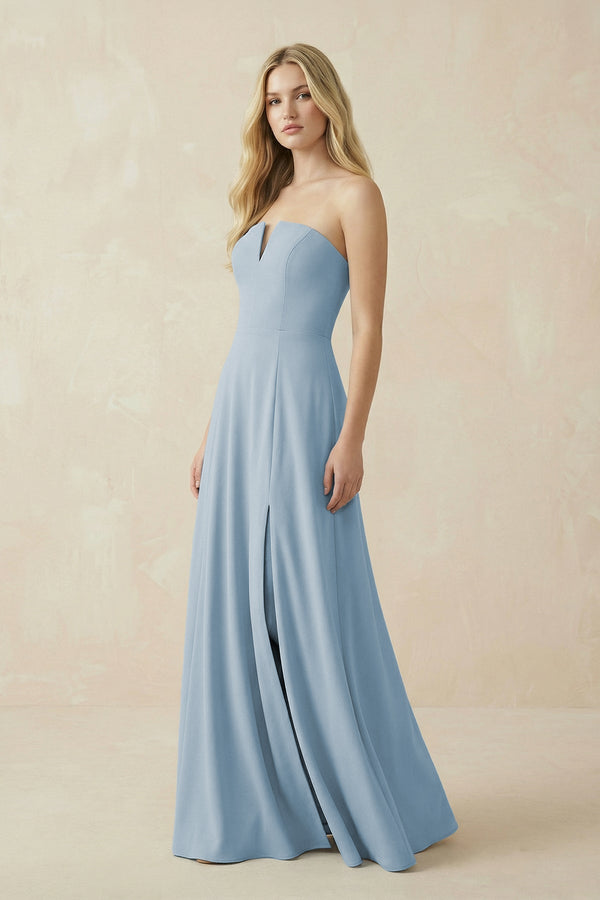 Strapless A - Line Chiffon Bridesmaid Dress With Slit - KissProm Bridesmaid Dresses