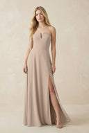 Strapless A - Line Chiffon Bridesmaid Dress With Slit in Almond - KissProm Bridesmaid Dresses