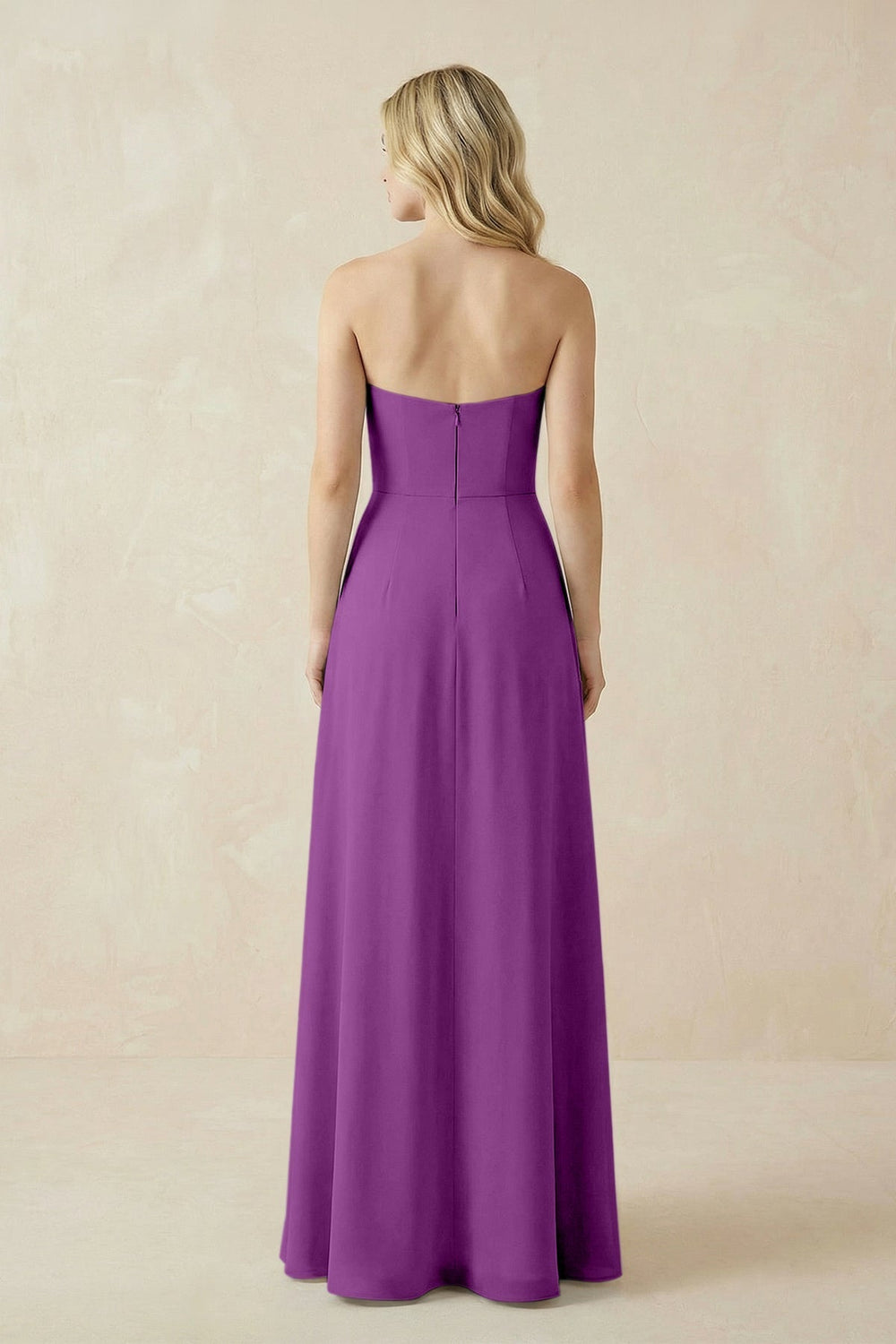 Strapless A - Line Chiffon Bridesmaid Dress With Slit in Amethyst - KissProm Bridesmaid Dresses