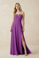 Strapless A - Line Chiffon Bridesmaid Dress With Slit in Amethyst - KissProm Bridesmaid Dresses