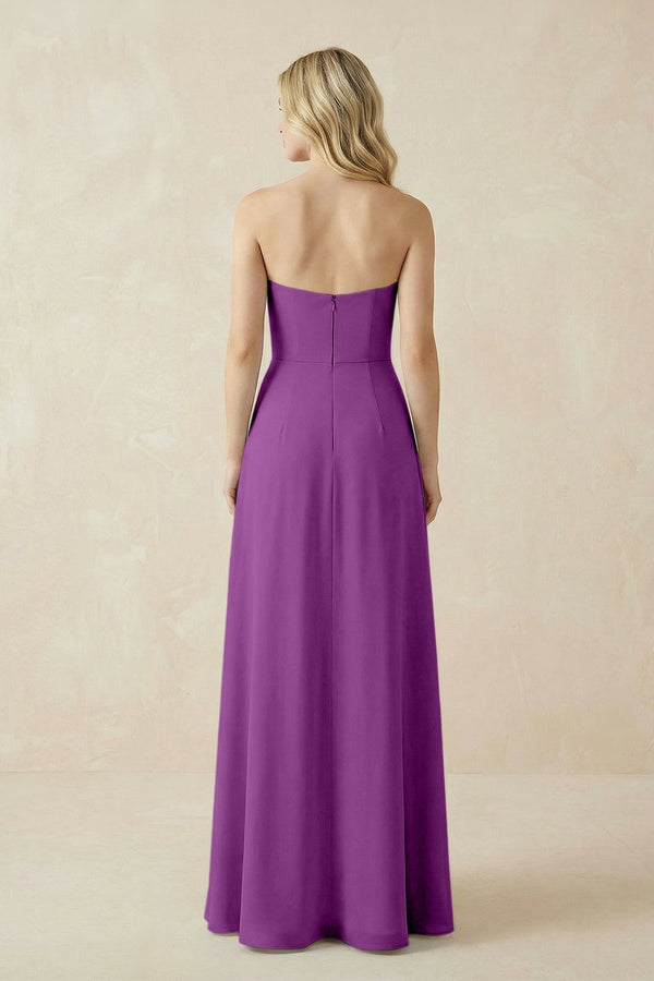 Strapless A - Line Chiffon Bridesmaid Dress With Slit in Amethyst - KissProm Bridesmaid Dresses