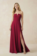 Strapless A - Line Chiffon Bridesmaid Dress With Slit in Berry - KissProm Bridesmaid Dresses