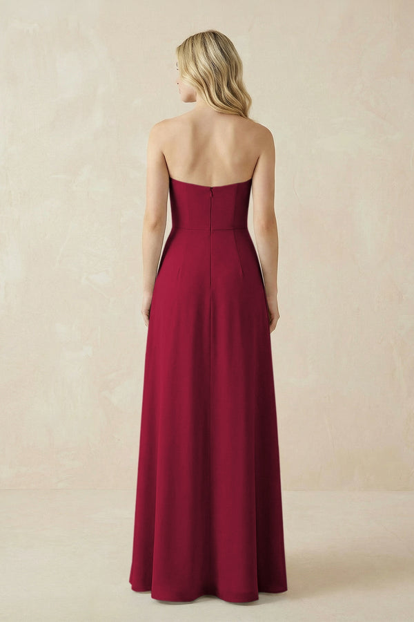 Strapless A - Line Chiffon Bridesmaid Dress With Slit in Berry - KissProm Bridesmaid Dresses