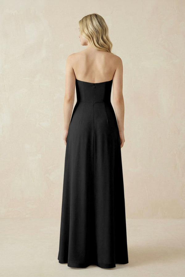 Strapless A - Line Chiffon Bridesmaid Dress With Slit in Black - KissProm Bridesmaid Dresses