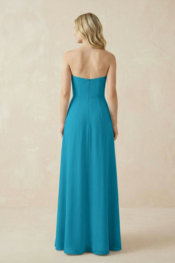Strapless A - Line Chiffon Bridesmaid Dress With Slit in Blue Jay - KissProm Bridesmaid Dresses