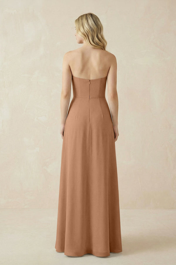 Strapless A - Line Chiffon Bridesmaid Dress With Slit in Bronzer - KissProm Bridesmaid Dresses