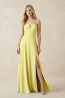 Strapless A - Line Chiffon Bridesmaid Dress With Slit in Buttercup - KissProm Bridesmaid Dresses
