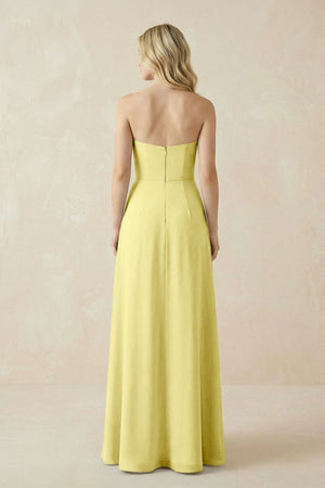 Strapless A - Line Chiffon Bridesmaid Dress With Slit in Buttercup - KissProm Bridesmaid Dresses