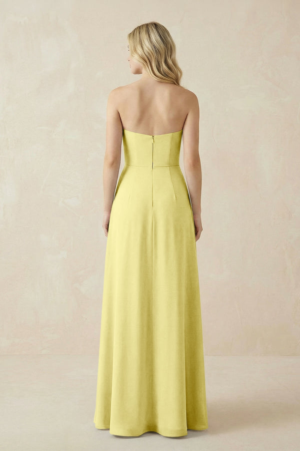 Strapless A - Line Chiffon Bridesmaid Dress With Slit in Buttercup - KissProm Bridesmaid Dresses