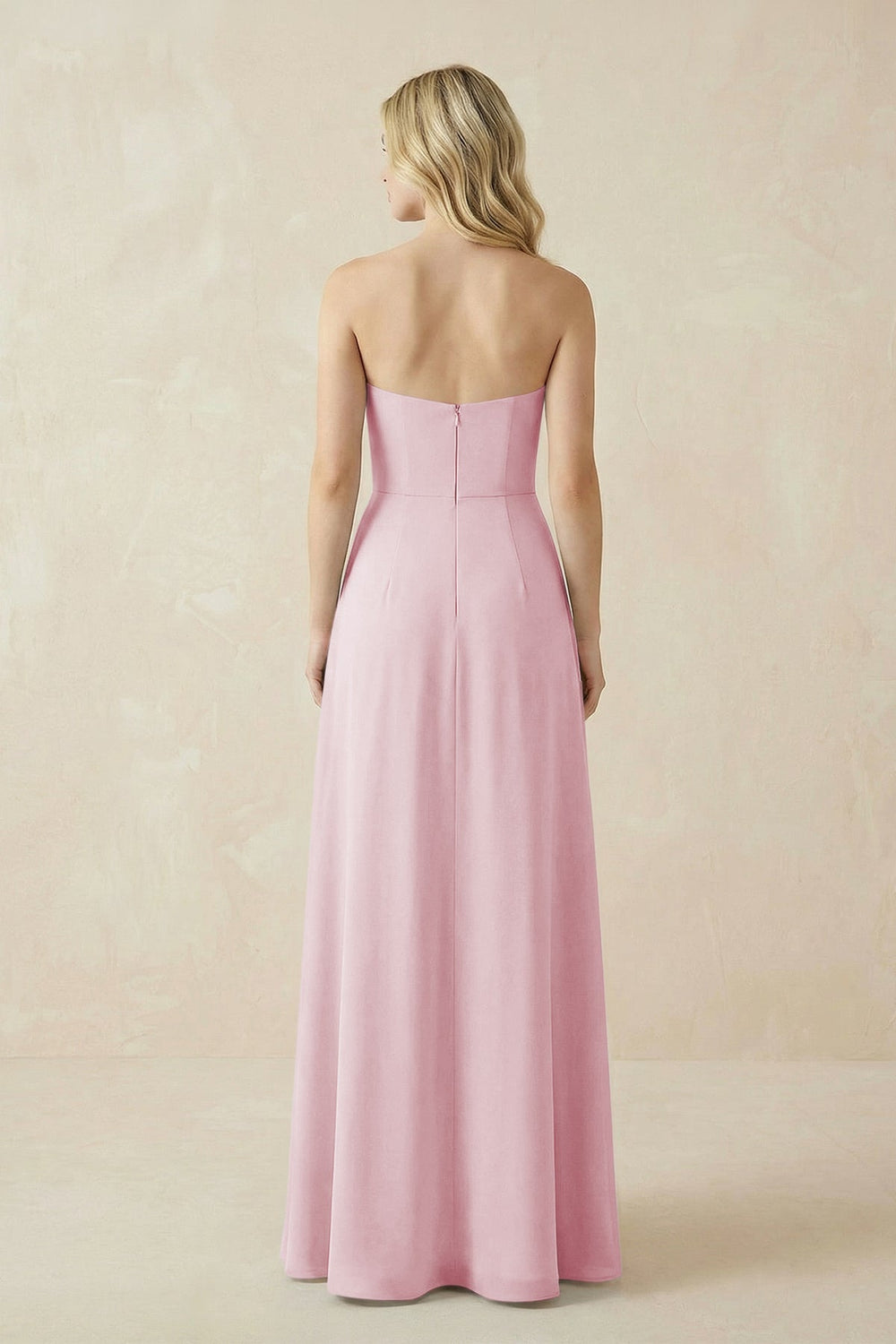 Strapless A - Line Chiffon Bridesmaid Dress With Slit in Candy Pink - KissProm Bridesmaid Dresses