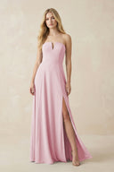 Strapless A - Line Chiffon Bridesmaid Dress With Slit in Candy Pink - KissProm Bridesmaid Dresses