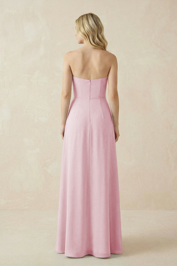 Strapless A - Line Chiffon Bridesmaid Dress With Slit in Candy Pink - KissProm Bridesmaid Dresses