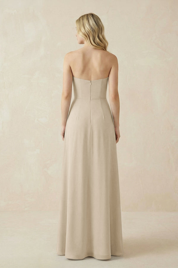 Strapless A - Line Chiffon Bridesmaid Dress With Slit in Champagne - KissProm Bridesmaid Dresses