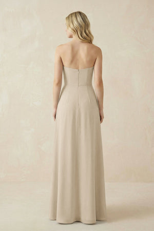 Strapless A - Line Chiffon Bridesmaid Dress With Slit in Champagne - KissProm Bridesmaid Dresses