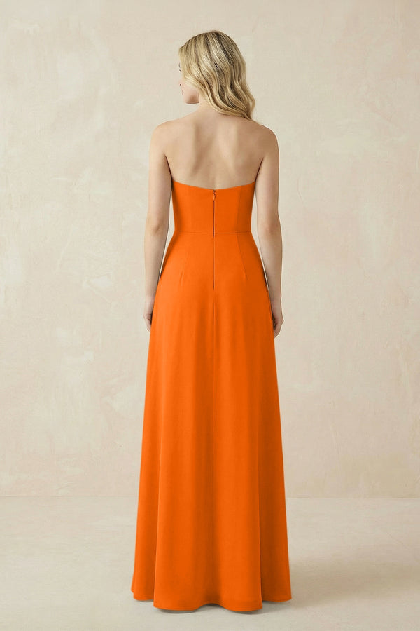 Strapless A - Line Chiffon Bridesmaid Dress With Slit in Cinnamon - KissProm Bridesmaid Dresses