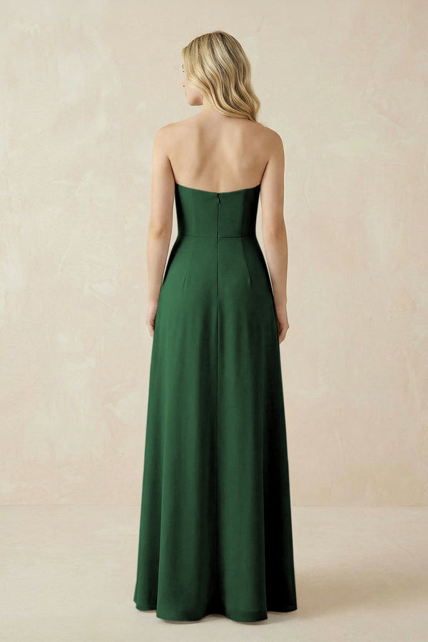 Strapless A - Line Chiffon Bridesmaid Dress With Slit in Dark Green - KissProm Bridesmaid Dresses