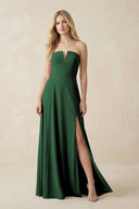 Strapless A - Line Chiffon Bridesmaid Dress With Slit in Dark Green - KissProm Bridesmaid Dresses