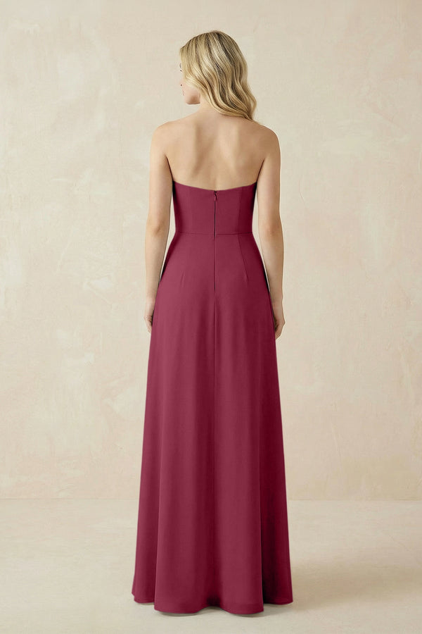 Strapless A - Line Chiffon Bridesmaid Dress With Slit in Desert Rose - KissProm Bridesmaid Dresses