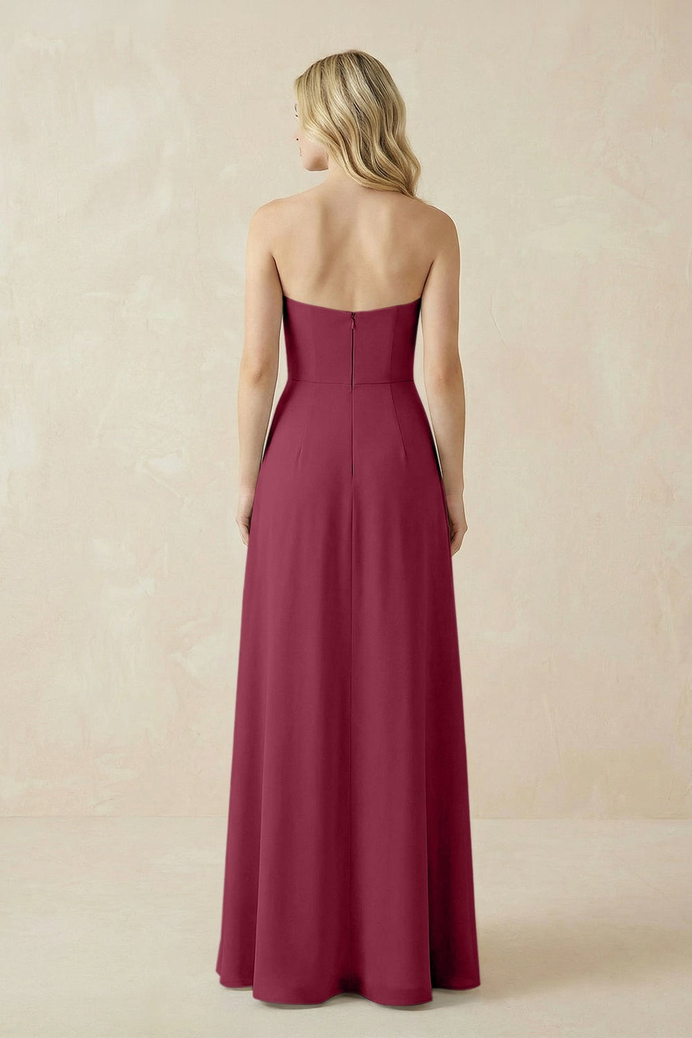 Strapless A - Line Chiffon Bridesmaid Dress With Slit in Desert Rose - KissProm Bridesmaid Dresses
