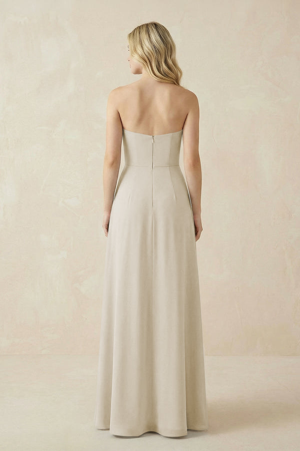 Strapless A - Line Chiffon Bridesmaid Dress With Slit in Dove Gray - KissProm Bridesmaid Dresses