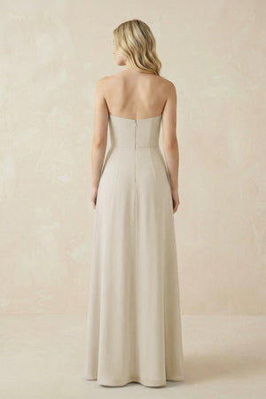 Strapless A - Line Chiffon Bridesmaid Dress With Slit in Dove Gray - KissProm Bridesmaid Dresses
