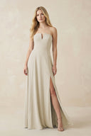 Strapless A - Line Chiffon Bridesmaid Dress With Slit in Dove Gray - KissProm Bridesmaid Dresses