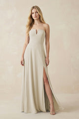 Strapless A - Line Chiffon Bridesmaid Dress With Slit in Dove Gray - KissProm Bridesmaid Dresses