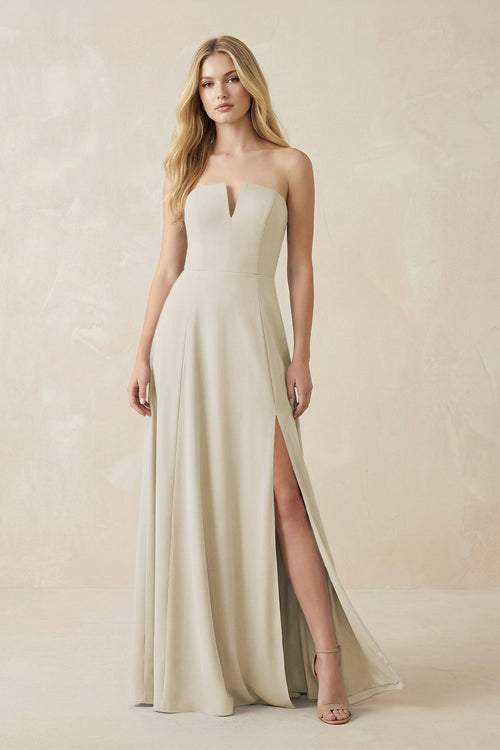 Strapless A - Line Chiffon Bridesmaid Dress With Slit in Dove Gray - KissProm Bridesmaid Dresses