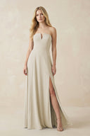 Strapless A - Line Chiffon Bridesmaid Dress With Slit in Dove Gray - KissProm Bridesmaid Dresses