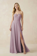 Strapless A - Line Chiffon Bridesmaid Dress With Slit in Dusk - KissProm Bridesmaid Dresses