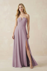 Strapless A - Line Chiffon Bridesmaid Dress With Slit in Dusk - KissProm Bridesmaid Dresses