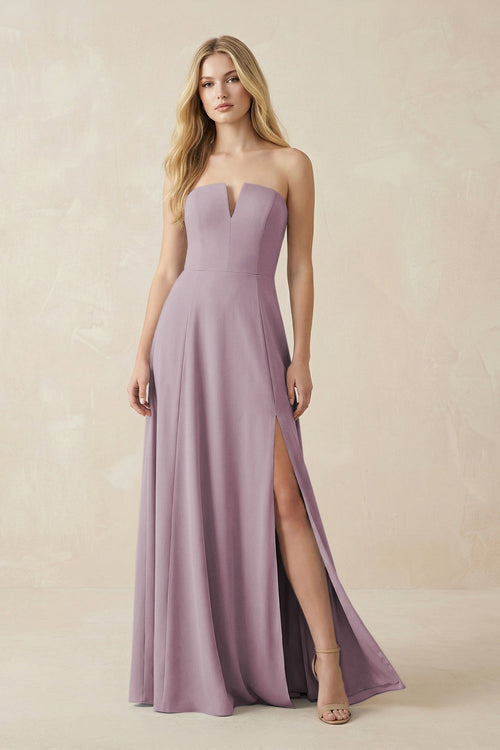 Strapless A - Line Chiffon Bridesmaid Dress With Slit in Dusk - KissProm Bridesmaid Dresses