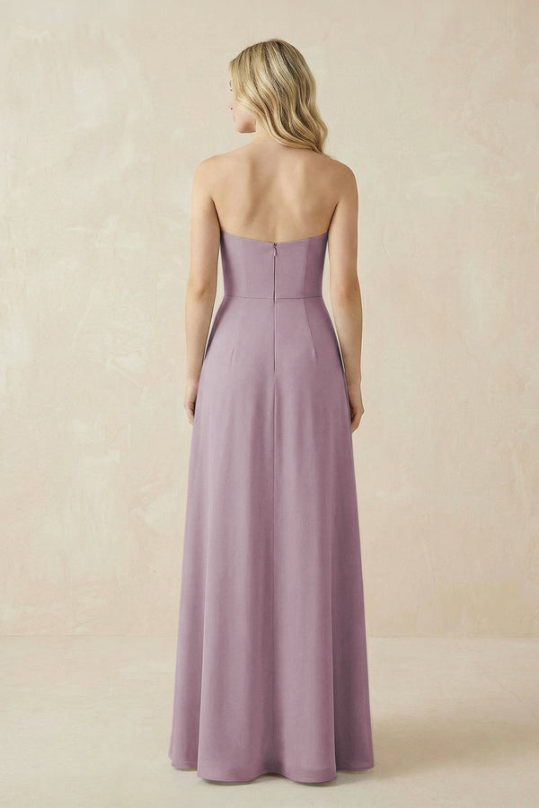 Strapless A - Line Chiffon Bridesmaid Dress With Slit in Dusk - KissProm Bridesmaid Dresses