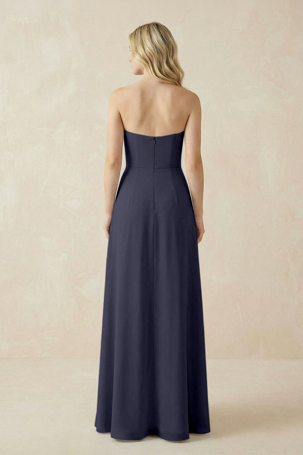 Strapless A - Line Chiffon Bridesmaid Dress With Slit in Dusk Blue - KissProm Bridesmaid Dresses