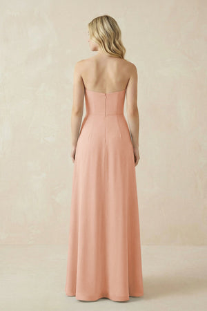Strapless A - Line Chiffon Bridesmaid Dress With Slit in English Rose - KissProm Bridesmaid Dresses