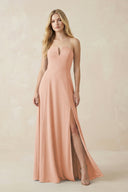 Strapless A - Line Chiffon Bridesmaid Dress With Slit in English Rose - KissProm Bridesmaid Dresses
