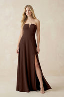 Strapless A - Line Chiffon Bridesmaid Dress With Slit in Espresso - KissProm Bridesmaid Dresses