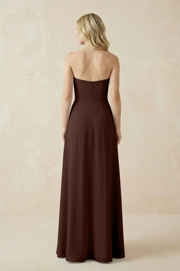 Strapless A - Line Chiffon Bridesmaid Dress With Slit in Espresso - KissProm Bridesmaid Dresses
