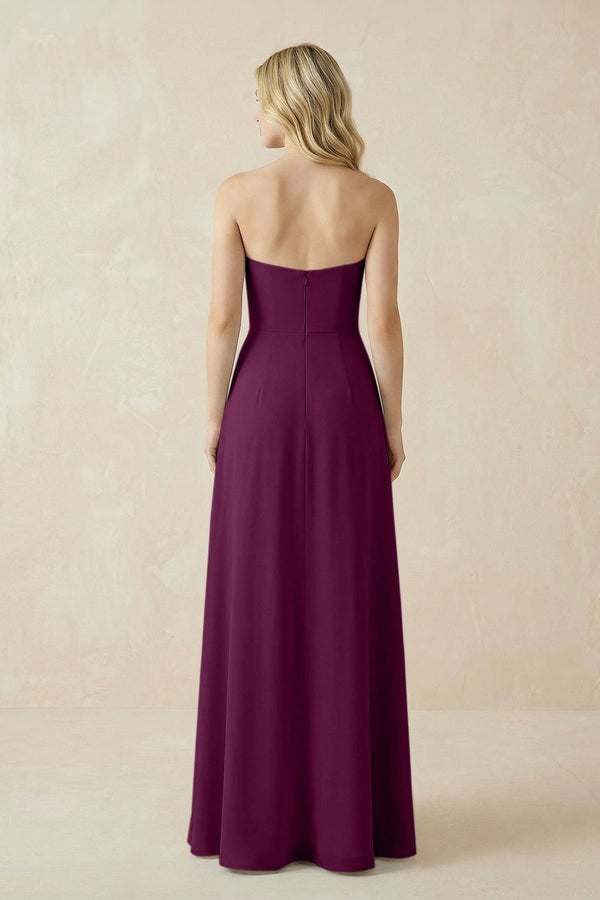 Strapless A - Line Chiffon Bridesmaid Dress With Slit in Fig - KissProm Bridesmaid Dresses