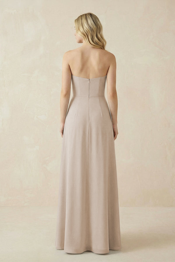 Strapless A - Line Chiffon Bridesmaid Dress With Slit in Frost - KissProm Bridesmaid Dresses
