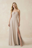 Strapless A - Line Chiffon Bridesmaid Dress With Slit in Frost - KissProm Bridesmaid Dresses