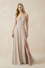 Strapless A - Line Chiffon Bridesmaid Dress With Slit in Frost - KissProm Bridesmaid Dresses