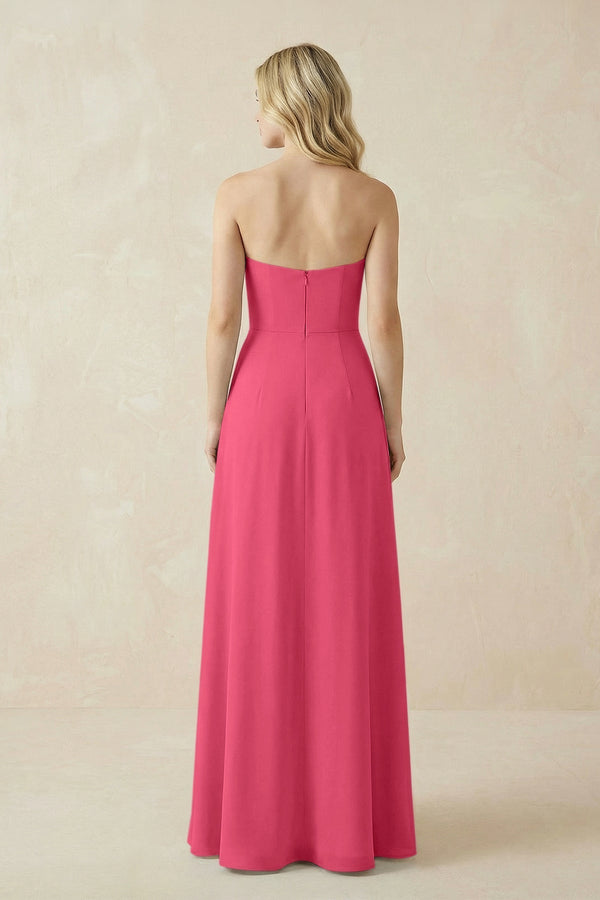Strapless A - Line Chiffon Bridesmaid Dress With Slit in Fuchsia - KissProm Bridesmaid Dresses