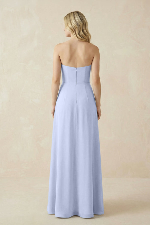 Strapless A - Line Chiffon Bridesmaid Dress With Slit in Ice - KissProm Bridesmaid Dresses